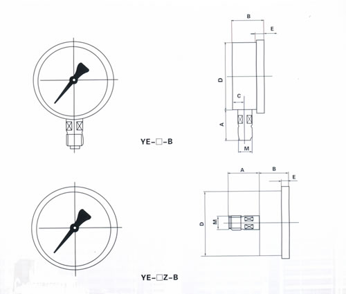 不鏽鋼(gang)膜盒壓力(li)表外形尺(chi)寸
