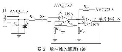 智能渦(wo)輪流量計(ji)脈沖輸入(ru)調理電路(lu)圖