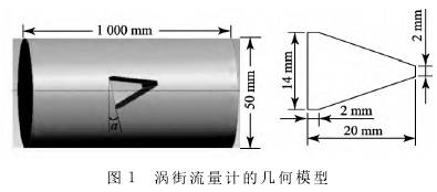 渦(wo)街流量(liang)計的幾(ji)何模型(xing)圖示